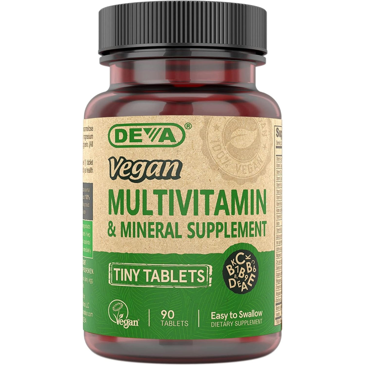 DEVA Vegan Multivitamin for Women & Men with Iron, Vitamin C, E, B Complex Vitamins, Zinc, 90 Tiny Tablets