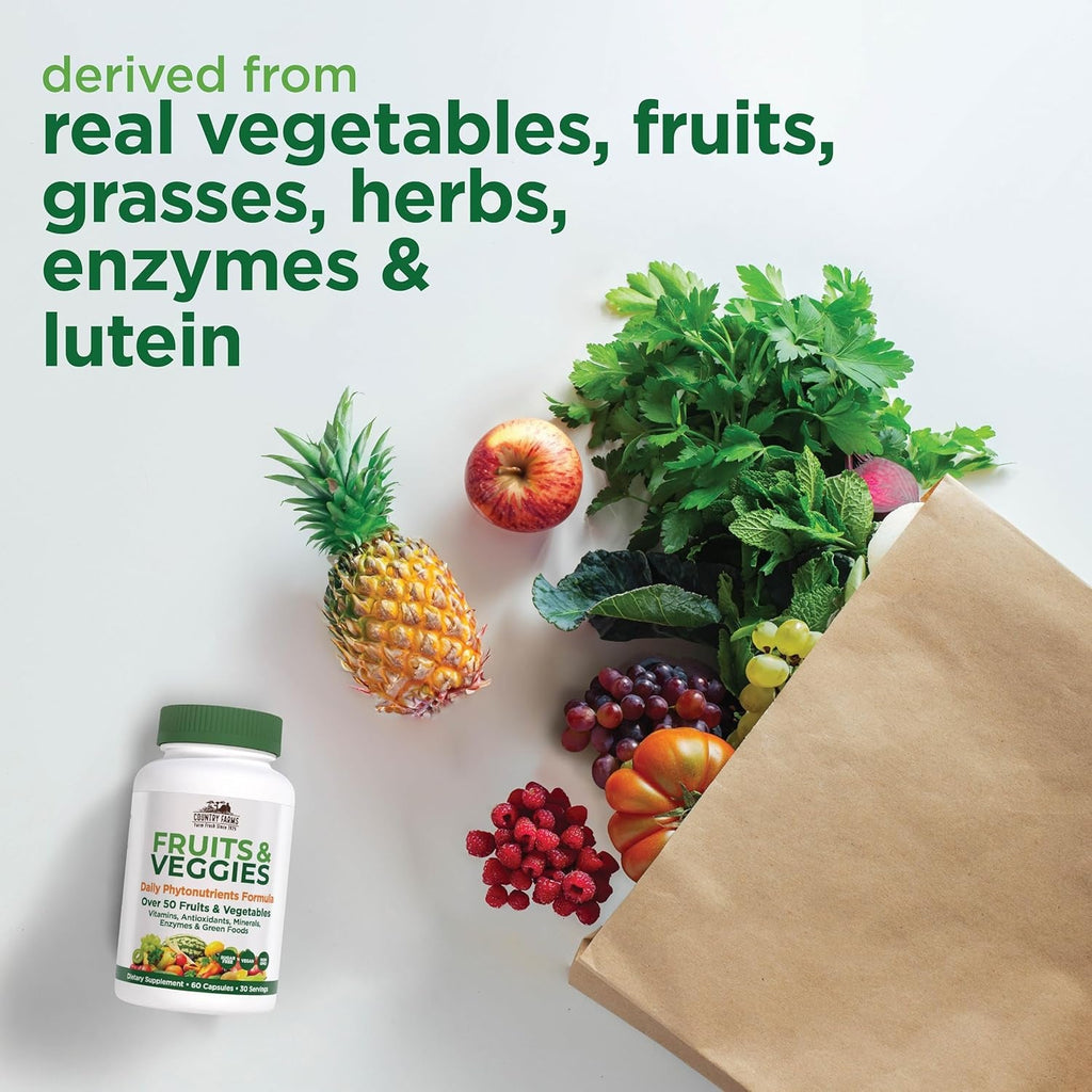 COUNTRY FARMS Super Fruits and Veggies Capsules, Whole Food Supplement, Powerful Antioxidant, Supports Energy, Immune Health, Boosts Digestive Health, 30 Super Foods, 30 Servings