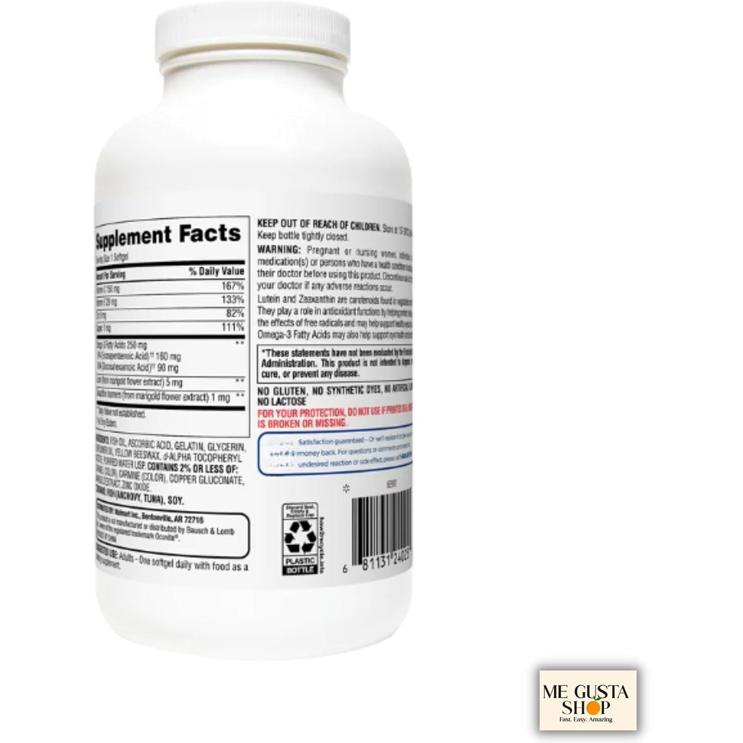 Equate Vision Formula 50+ Softgel Dietary Supplement, 300 Count + Me Gusta Sticker