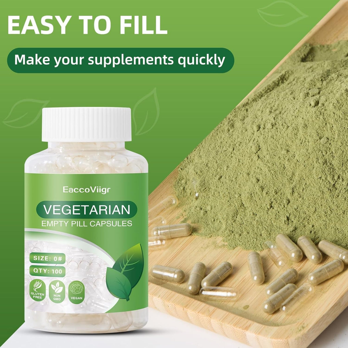 Size 0 Empty Capsules - 100 Count Clear Empty Pill Capsules with Capsule Filling Kit, Fillable Vegan Vegetarian Capsule Empty for Vitamins, Easy for DIY Supplements
