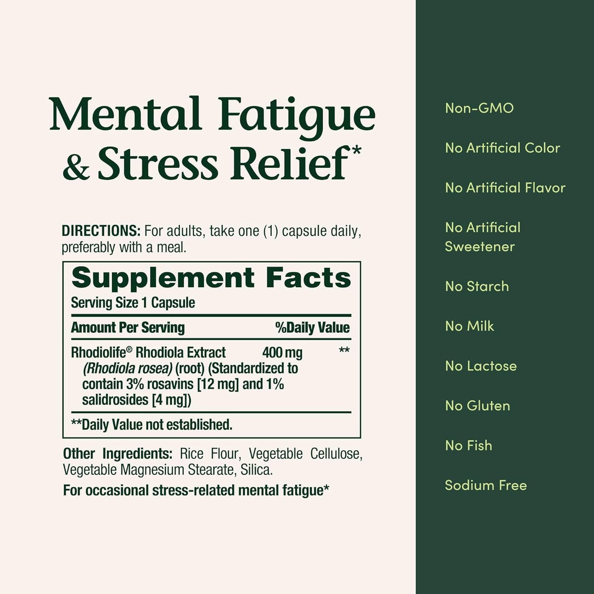 Nature'S Bounty Mental Fatigue and Stress Relief, Rhodiola Supplement, 400 Mg, Capsules, 30 Count