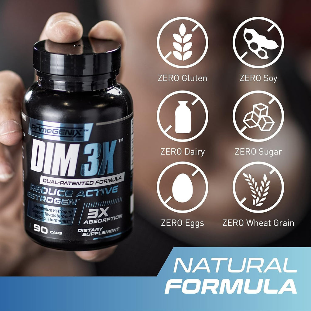 Primegenix DIM 3X 200Mg Supplement Dim Estrogen Blocker for Men & Aromatase Inhibitor Men’S Hormone Balance & Fitness Booster Supplement - 90 Capsules