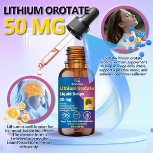 Lithium Orotate Liquid Drops 20Mg, Potency 11-In-1 Lithium Supplement W. NAC Magnesium Ashwagandha Theanine Vitamin D3 B6 B12 for Memory Brain Mood Cognitive Support, Non-Gmo Gluten Free