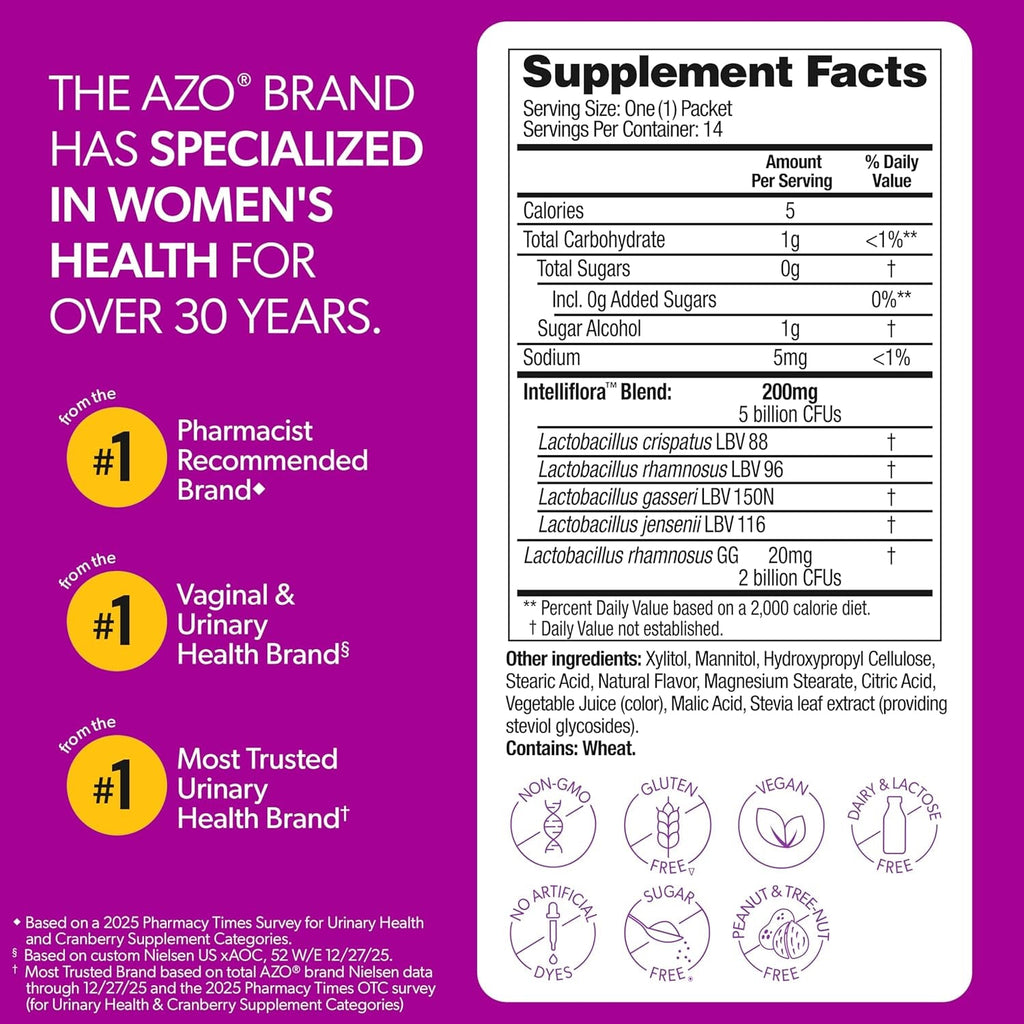 AZO Vaginal Probiotic Mini-Chews for Women, Supports Healthy Vaginal Odor, Healthy Vaginal Flora, Yeast Balance and Ph*, Delicious Fruit Punch Taste, 14 Count
