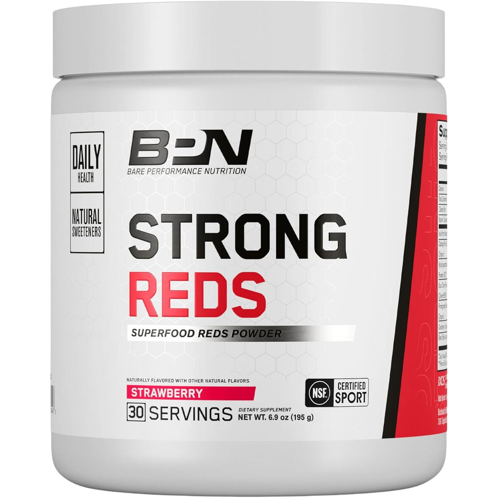 BARE PERFORMANCE NUTRITION, BPN Strong Reds Superfood Powder, Digestive Enzymes, Antioxidants, Improved Natural Energy, 30 Servings, Strawberry