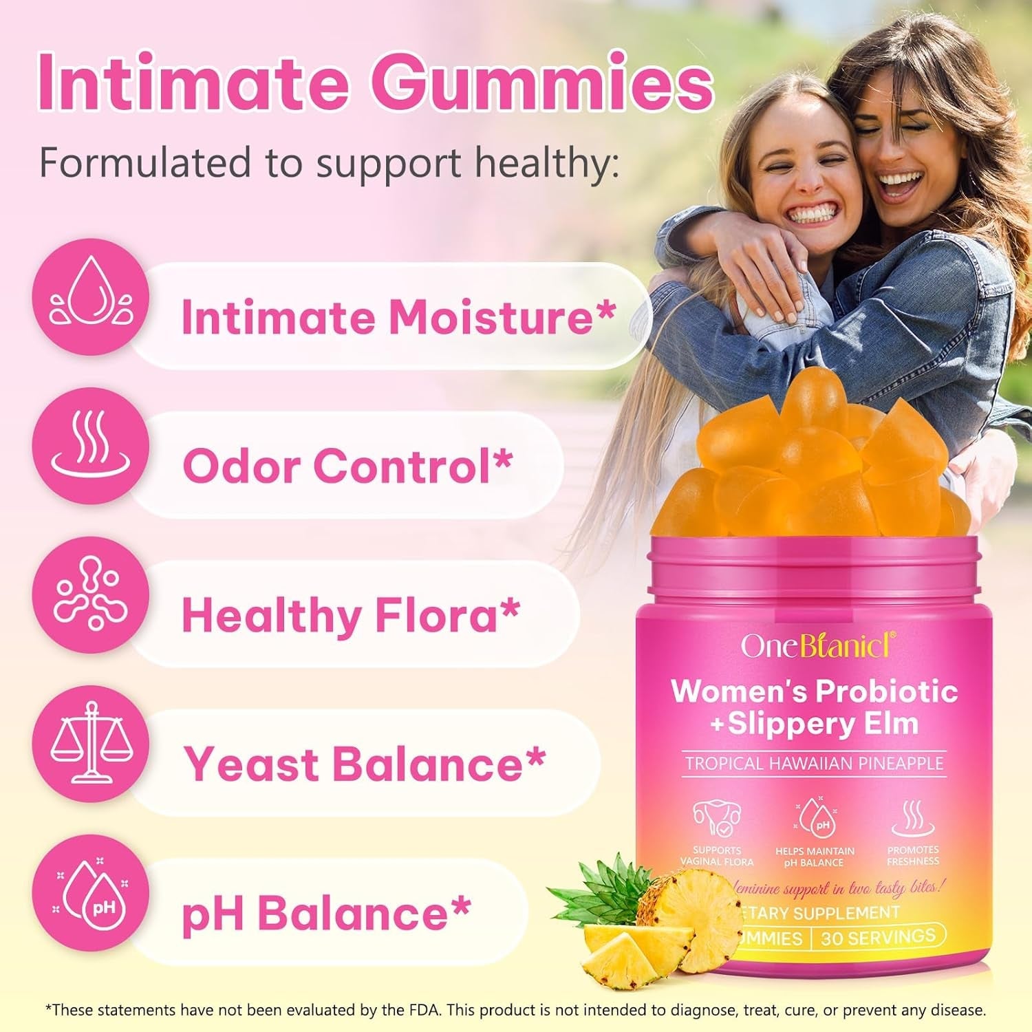Feminine Probiotics Gummies,Vaginal Women Probiotic,Feminine Balance Ph Gummies for Healthy Odor,Improve Immune,Support Vaginal Health,With Slippery Elm(60 Gummies)