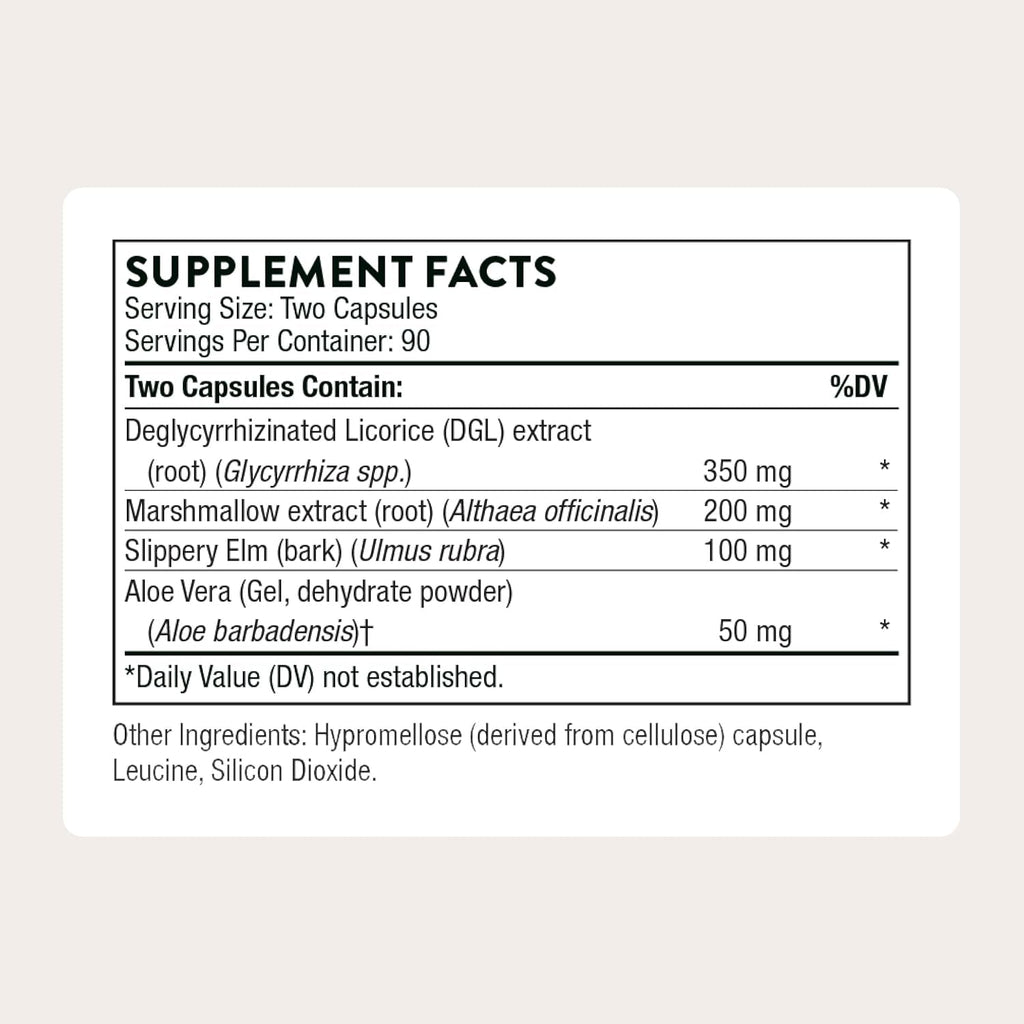 THORNE - GI Relief - Digestion Supplement - Supports Gut Health & Bloating Relief* - Formulated with Marshmallow Root, Aloe Vera Gel, DGL & Slippery Elm Bark - Third-Party Certified - 180 Capsules