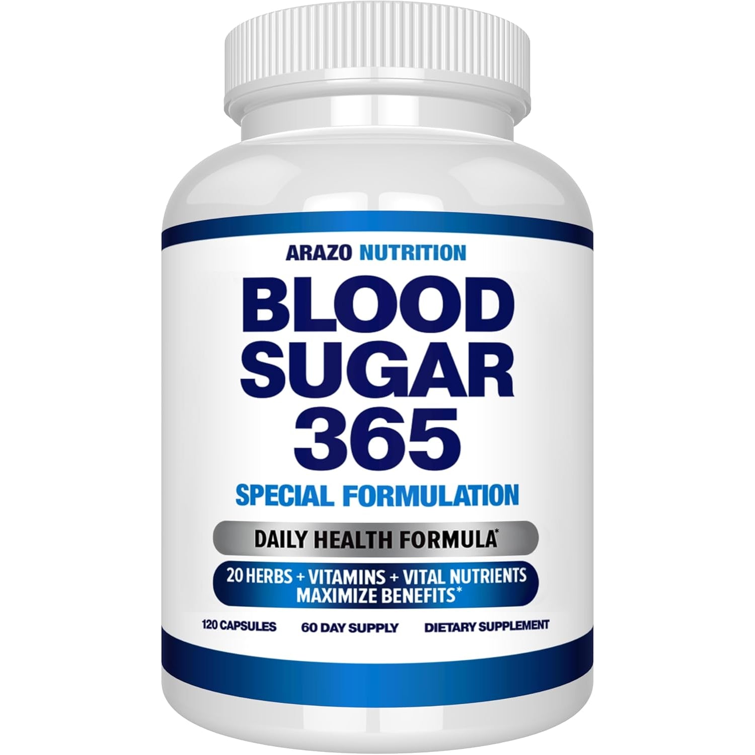 Arazo Nutrition Blood Sugar 365 Supplement – Supports Healthy Energy Levels - 120 Herbal Pills - 60 Day Supply
