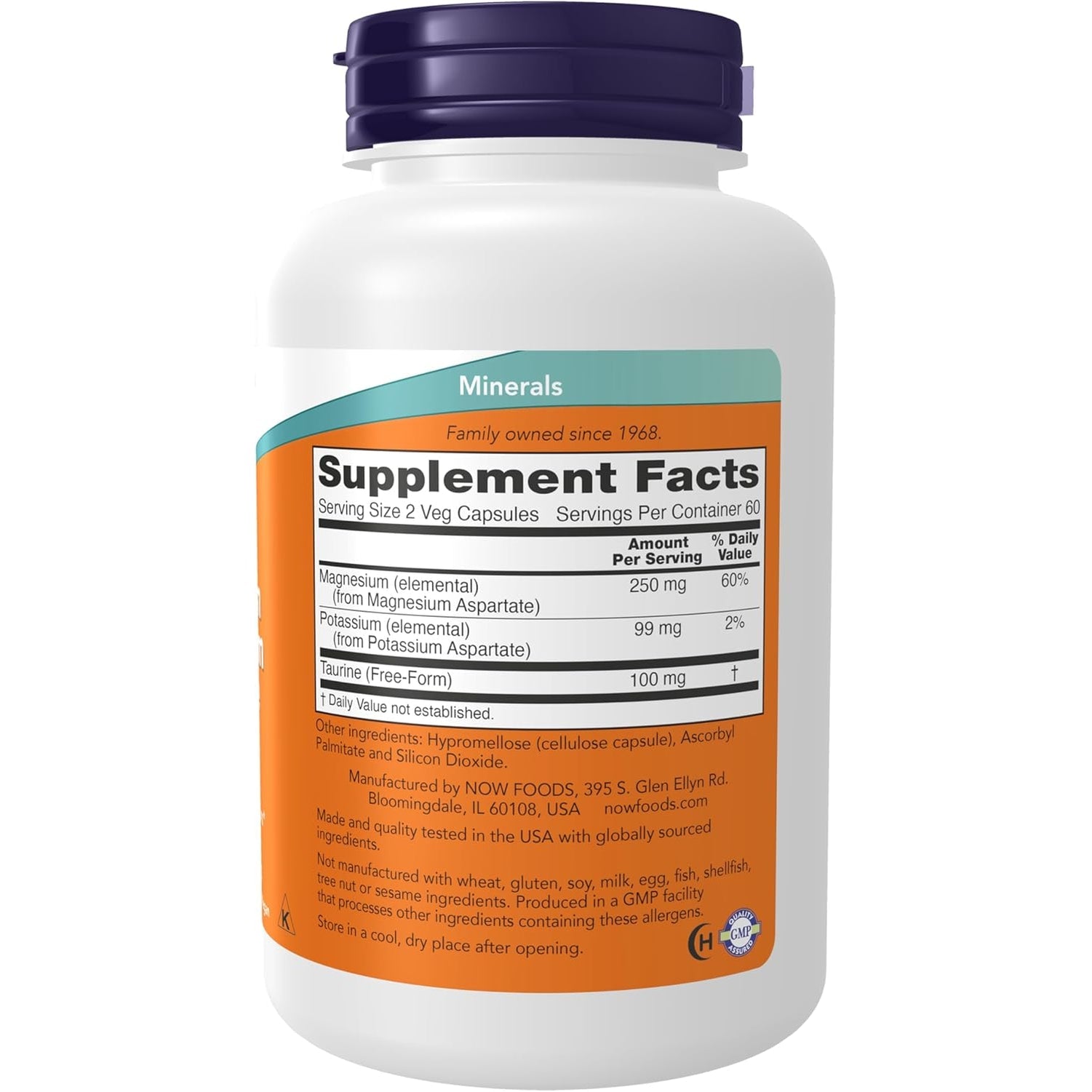 NOW Foods Supplements, Magnesium & Potassium Aspartate with Taurine, Heart Health*, 120 Veg Capsules