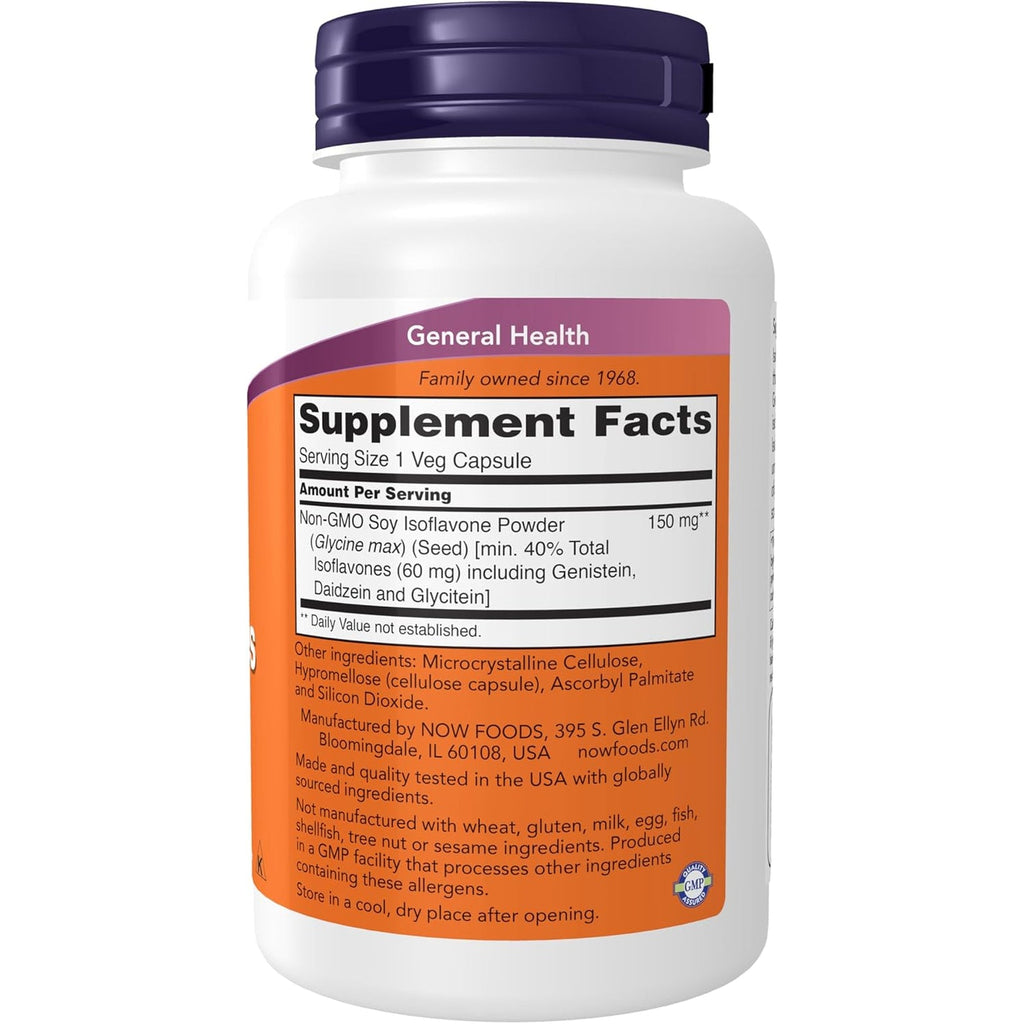 NOW Foods Supplements, Soy Isoflavones, 60 Mg (Plant Compounds Particularly Concentrated in Soybeans, like Genistein, Daidzein and Glycitein), 120 Veg Capsules