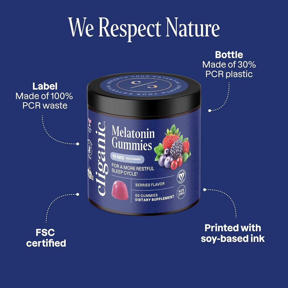 Cliganic Melatonin Gummies (10 Mg, 60-Day Supply) - Adult Sleep Aid, Berry Flavor, Vegan, Non-Gmo, Kosher, Gluten-Free Supplement, Helps Regulate Circadian Rhythm & Promotes Peaceful Nights