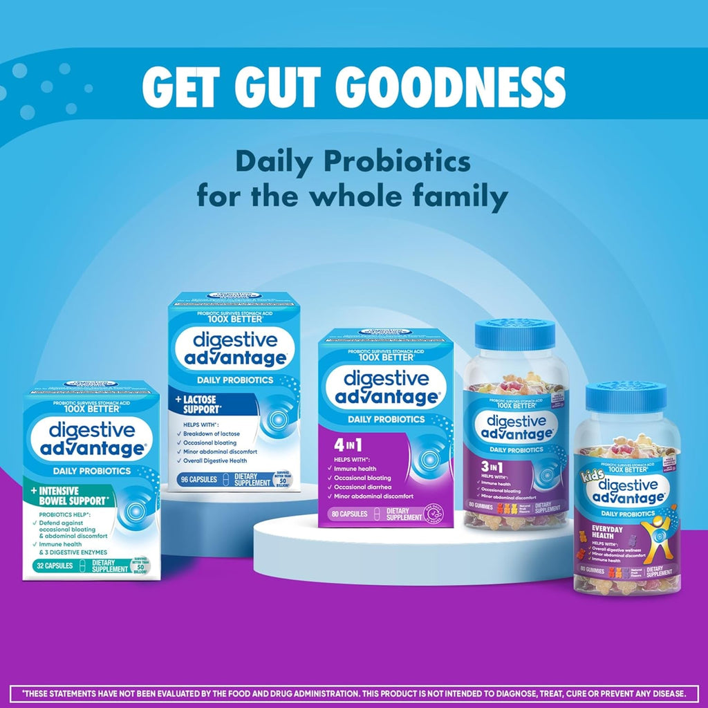 Digestive Advantage Daily Probiotic Gummy for Kids, Multi, Natural Fruit Flavours, 80.0 Count