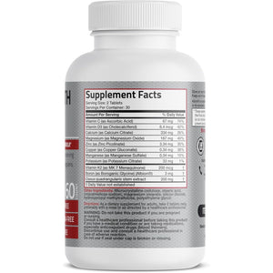 Bronson Bone Health & Strength Complex* High Potency Formula 200 MCG of Vitamin K2 as MK7, plus Calcium, Boron, Cissus Quadrangularis, Magnesium, Vitamin D3, and More - Non-Gmo, 60 Tablets