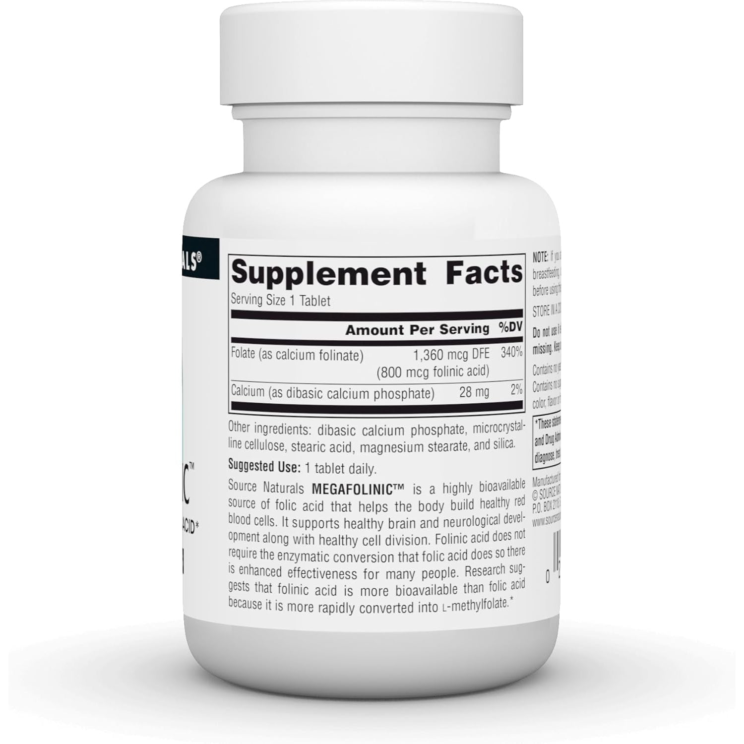 Source Naturals Megafolinic, Bioactive Form of Folic Acid, 800 Mcg - 120 Tablets