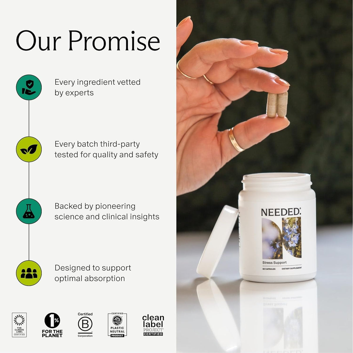 Needed. Stress Support - Herbal Blend Supporting Mood, Energy, and Hormone Balance for Women - Herbal Supplement of Shatavari, Ashwagandha, Rhodiola - Non-Gmo - 30 Day Supply - 120 Capsules