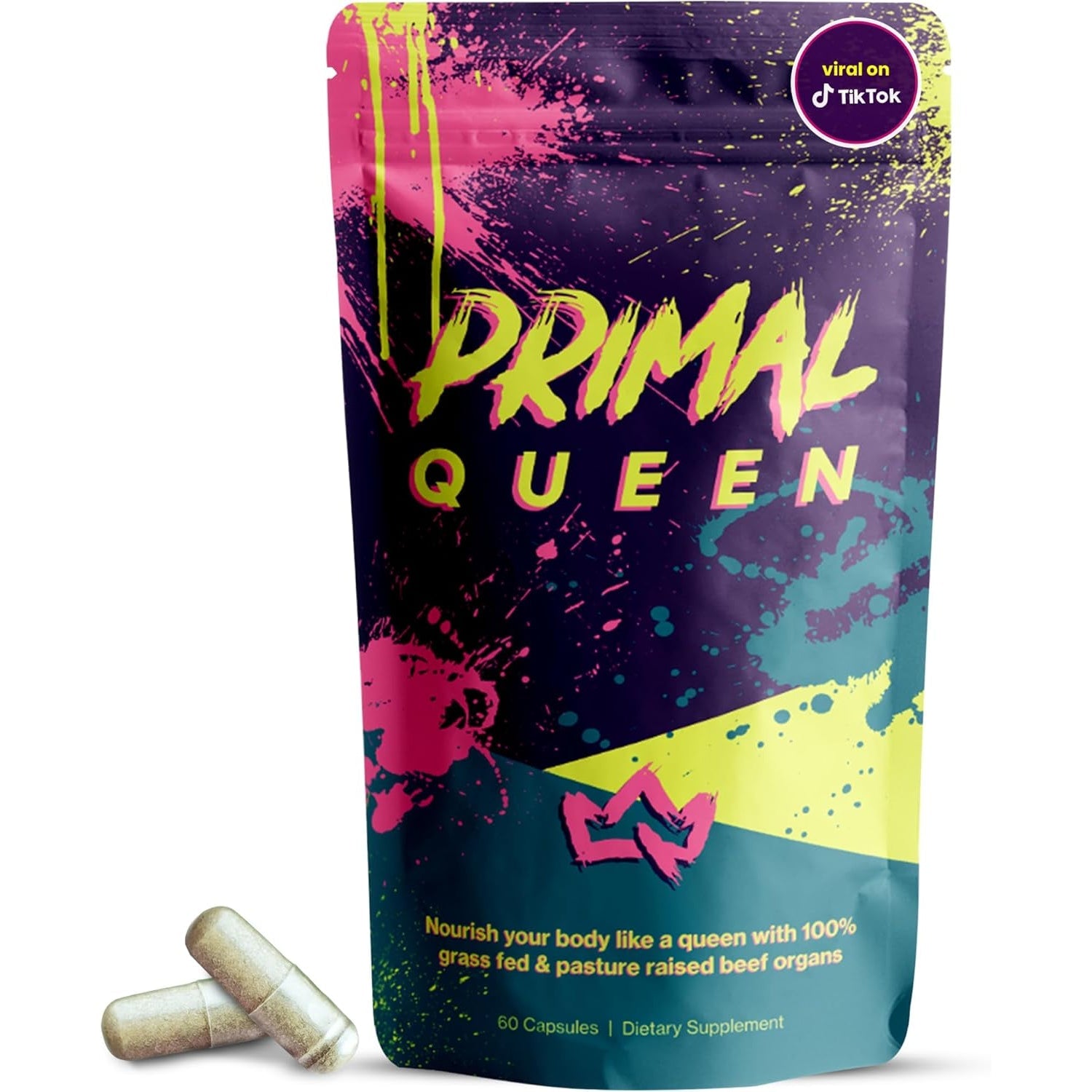 Primal Queen Female-Optimized Beef Organ Superfood Supplement (Beef Liver, Kidney, Heart, & 3 More) - 100% Grass Fed, Pasture Raised - 3Rd Party & Clinically Tested