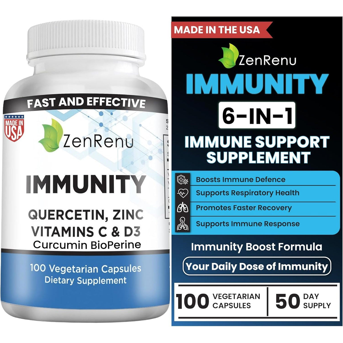 Immunity Quercetin 700 Mg Zinc Vitamin C Vitamin D Immune Support Supplement with Curcumin - Easy to Absorb Immunity Supplement, 100 Vegetarian Capsules 50 Day Supply
