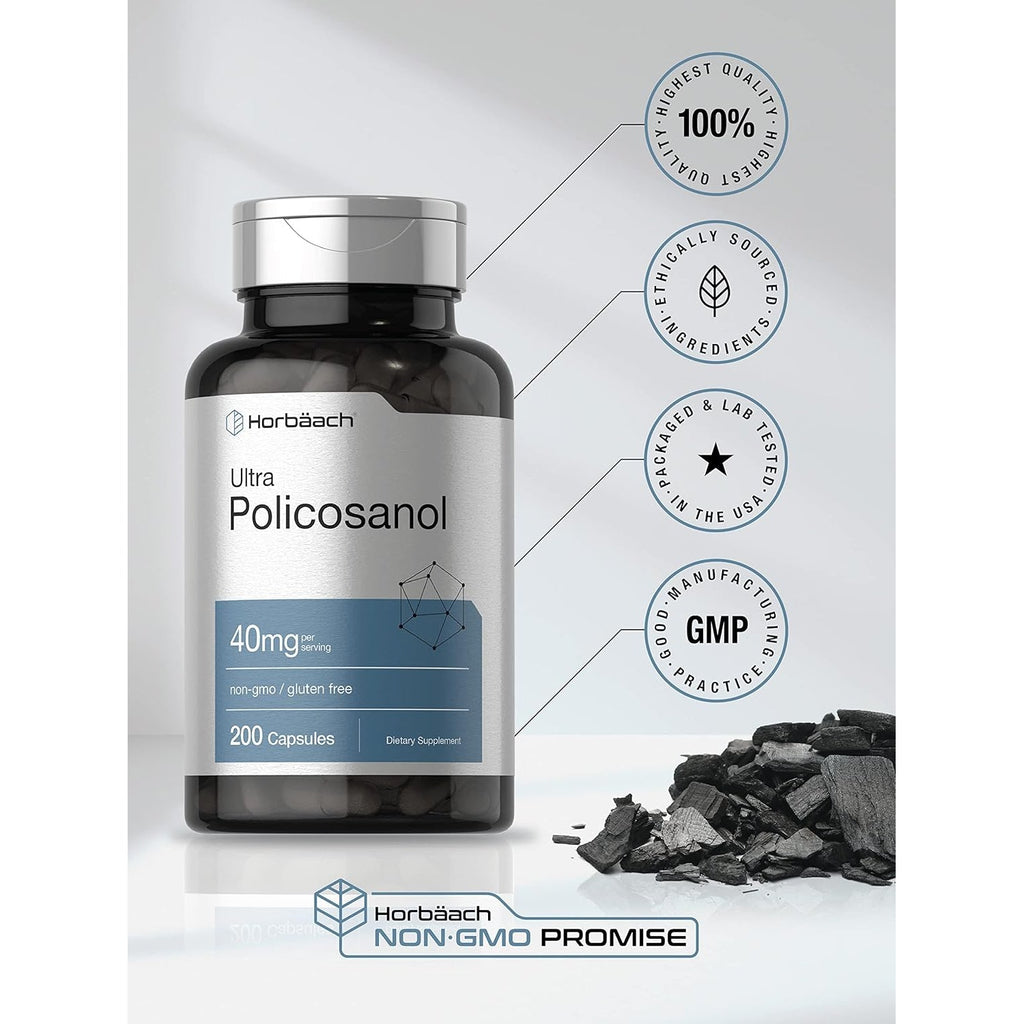 Horbäach Policosanol 40Mg | 200 Capsules | Non-Gmo and Gluten Free Supplement