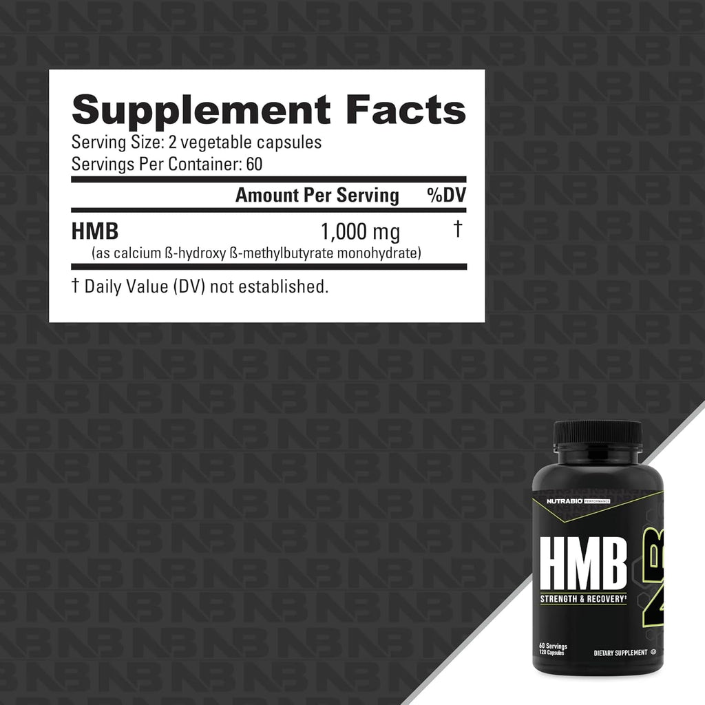 Nutrabio HMB Supplement, Amino Acid, 1000Mg, 120 Capsules