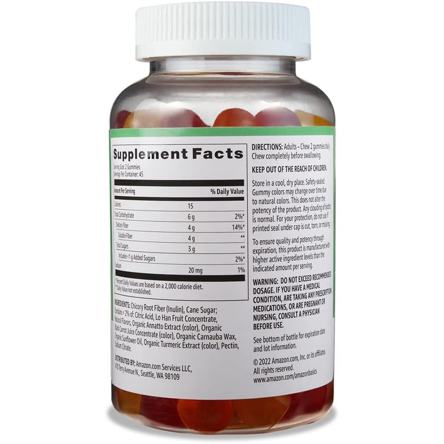 Amazon Basics Soft Fiber Gummies for Digestive Health and Regularity, Orange, Lemon & Strawberry Flavors, 90 Count, Pack of 1 (Previously Solimo)