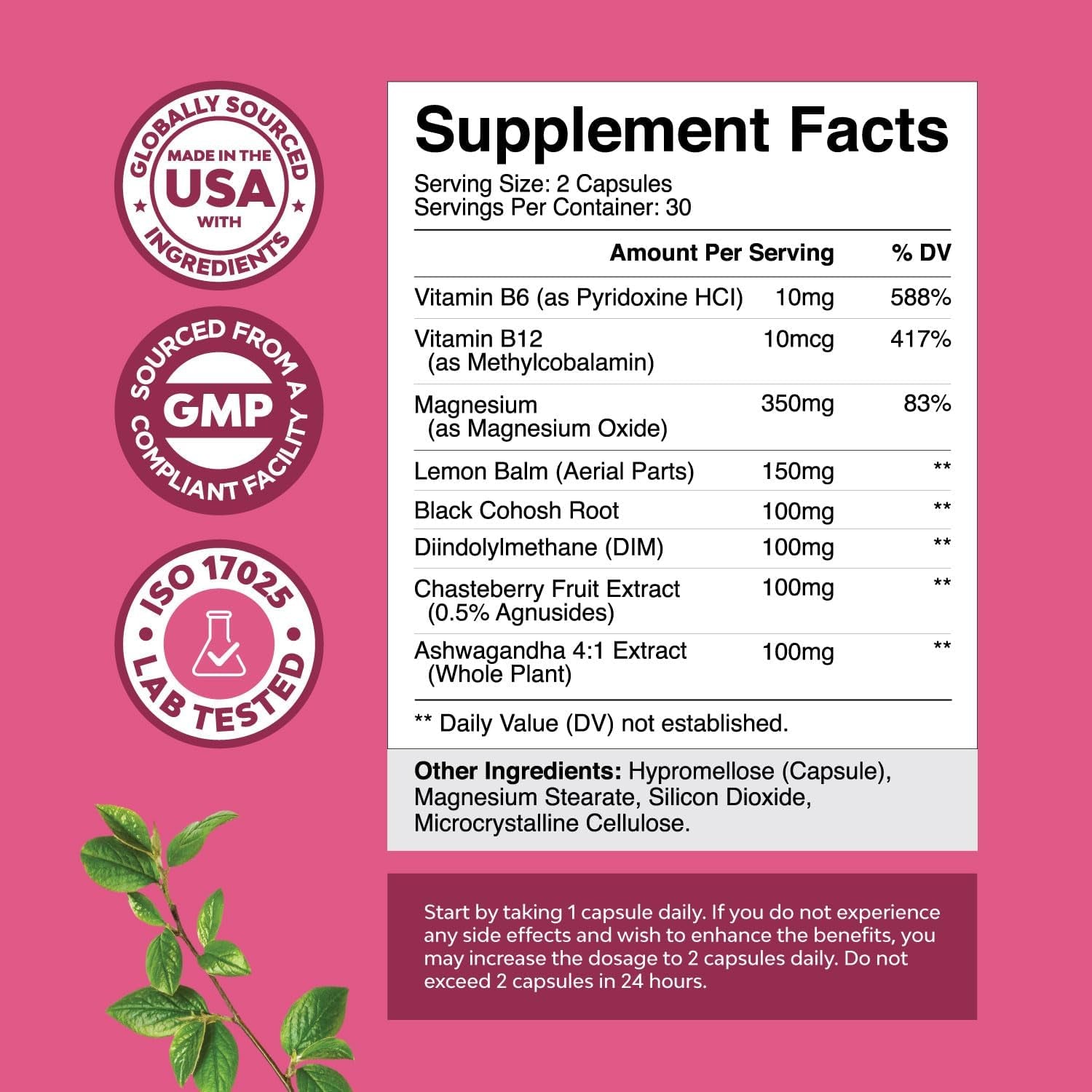 PMS Support Supplement for Women – Hormone Balance for Women & Menstrual Discomfort with DIM, Chasteberry, Black Cohosh & Ashwagandha - for Period Cramps Ease, Menopause Bloating, Mood Swing – 60 Ct