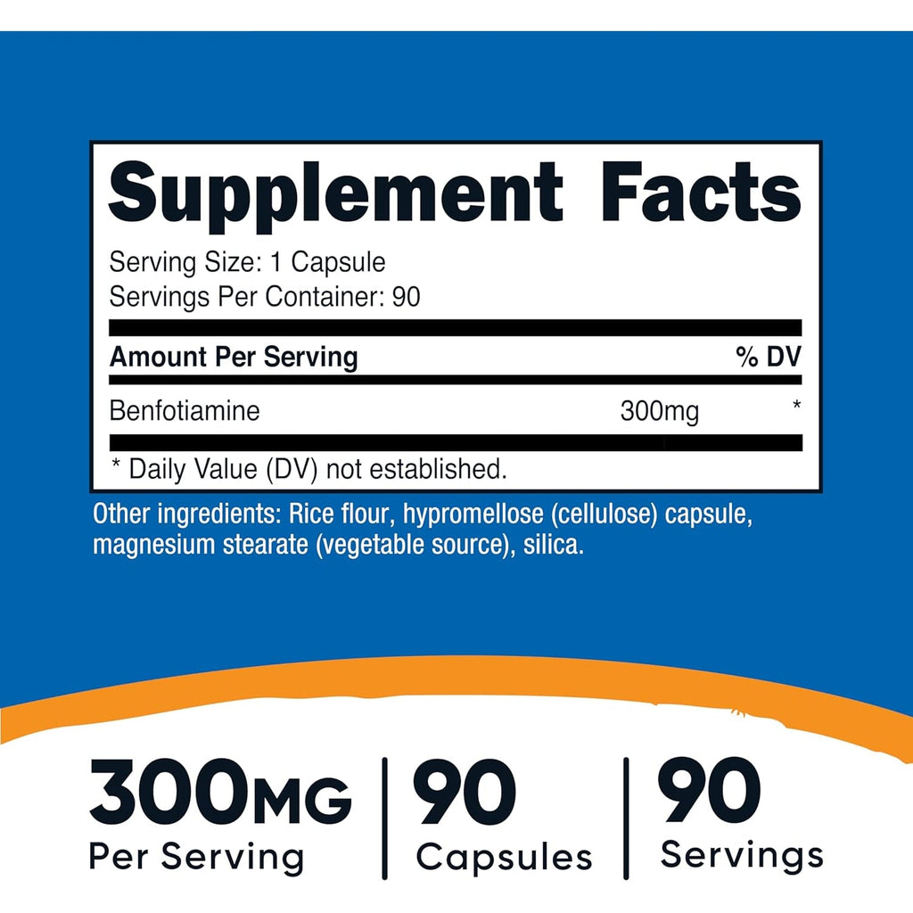 Nutricost Benfotiamine 300Mg, 90 Capsules - Gluten Free, Non-Gmo, and Vegetarian Friendly Fat Soluble Vitamin B1