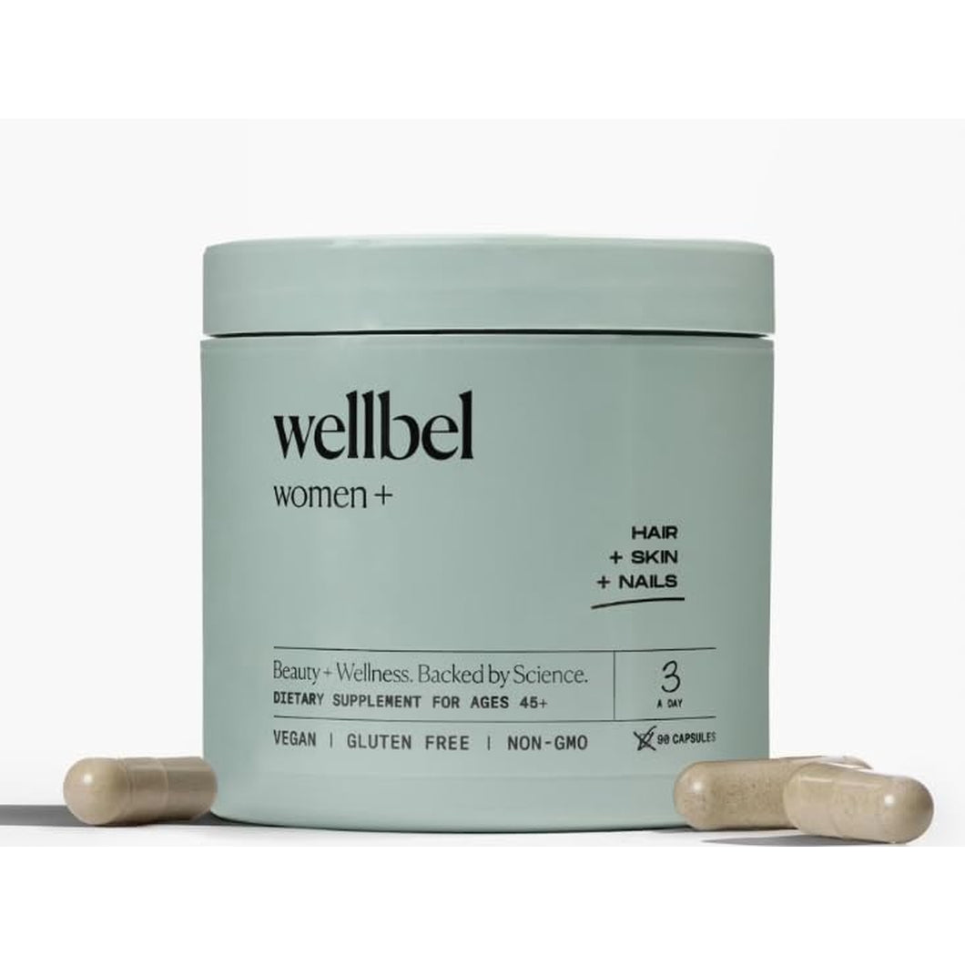 WELLBEL Women + Clean Supplement for Hair, Skin, and Nails, Vegan, Gluten Free, Non GMO 90 Count