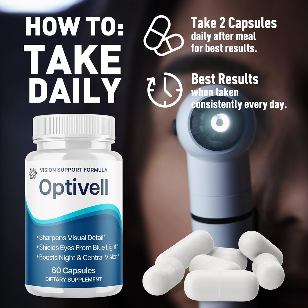 Optivell Eye Capsules, Official Optivell Eye Vitamin Pills with All Natural Ingredients, Advanced Vision Formula Supplement Pills Supporting Ocular Health and Wellness Naturally (60 Capsules)