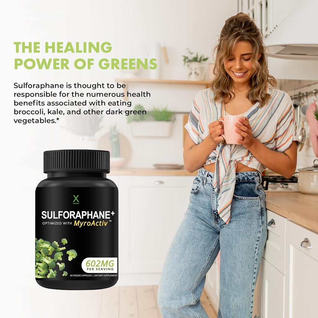 HUMANX Sulforaphane+ 602Mg - USA Third Party Tested - Sulforaphane with Broccoli Seed Extract & Moringa - Supports Antioxidant Production, Detoxification, & Cellular Health - Broccoli Supplement