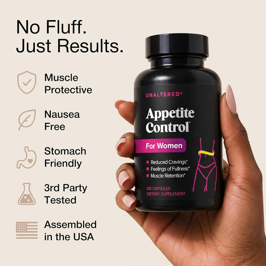 UNALTERED Appetite Control for Women - Support Cravings, Fullness, & Weight Management - Dietary Supplement with Chromium Picolinate & Glucomannan - 120 Vegan Capsules