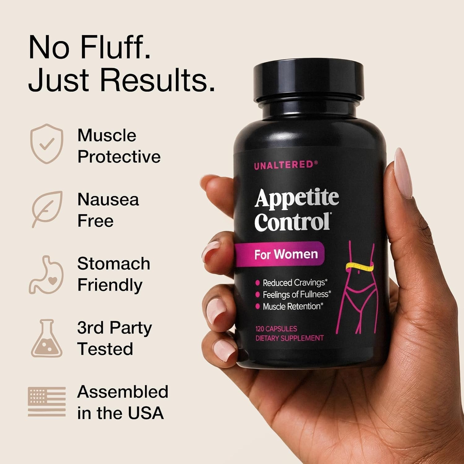 UNALTERED Appetite Control for Women - Support Cravings, Fullness, & Weight Management - Dietary Supplement with Chromium Picolinate & Glucomannan - 120 Vegan Capsules