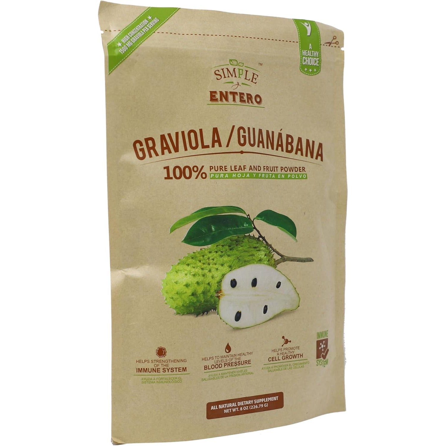 Graviola/Guanábana (Soursop) Supplement, 100% Pure Leaf & Fruit Powder, No Additives or Fillers, 8 Oz Resealable Bag