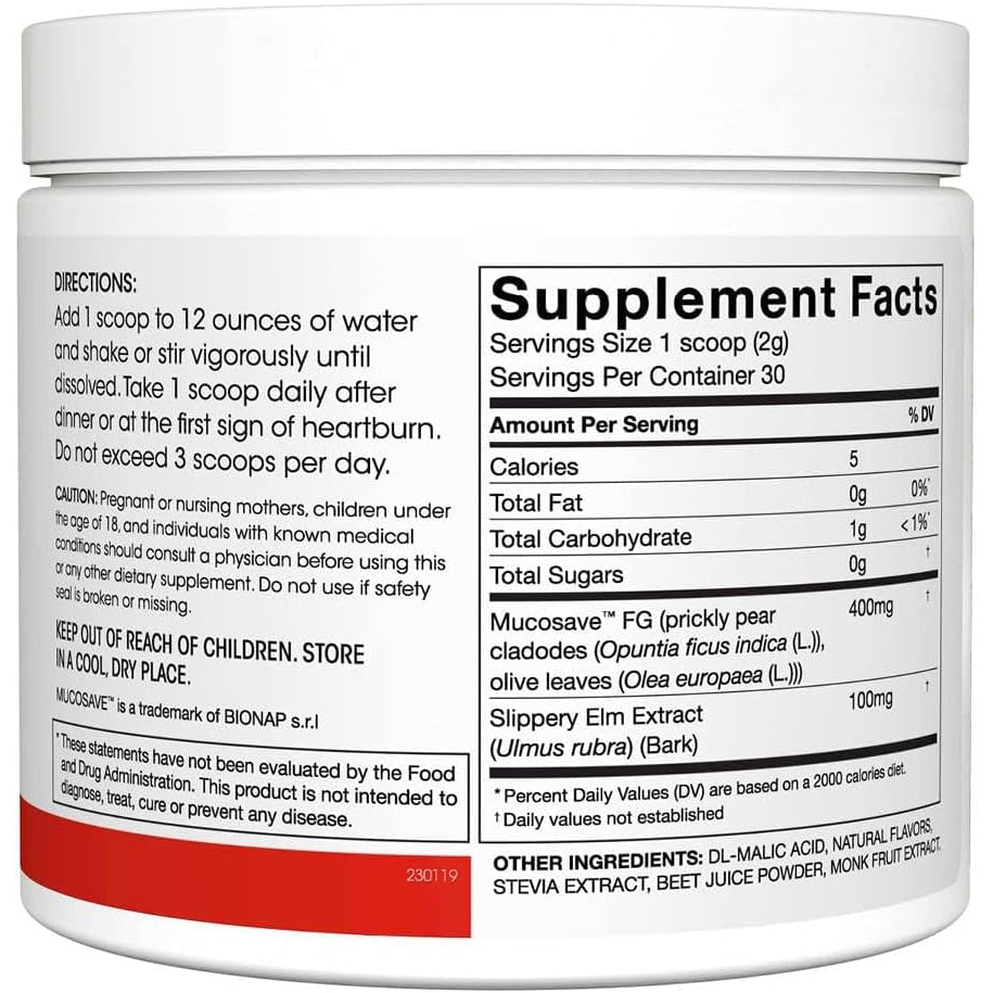Reflux - Digestive Supplement - Each Tub = 30 Scoops = 30 Servings - Mucosal Support for Acid Issues - with Mucosave FG and Slippery Elm Bark (1 Tub)