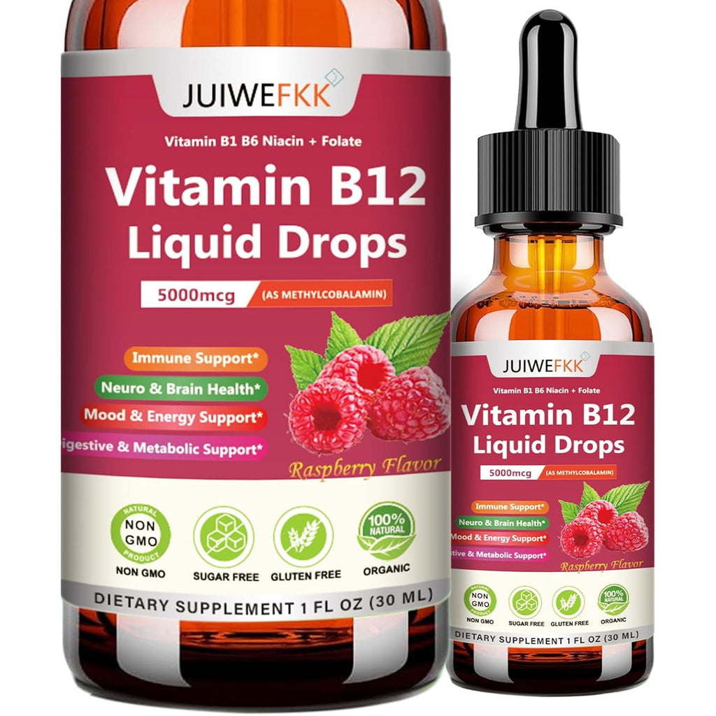 Liquid Vitamin B12 Drops 5000 Mcg - Extra Strength B12 Methylcobalamin with B1 B6 B3 Folate Niacin - Fast Absorption Sublingual B-12 Drops for Energy Metabolism & Brain Function, Vegan B Complex