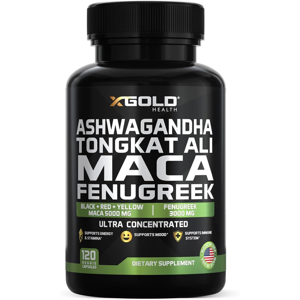 Ashwagandha 30:1 + Tongkat Ali 100:1 + Maca Root 20:1 + Fenugreek 10:1 Extract Supplement for Men & Women | High Potency Herbal Complex | Energy, Vitality & Performance Support | Made in USA