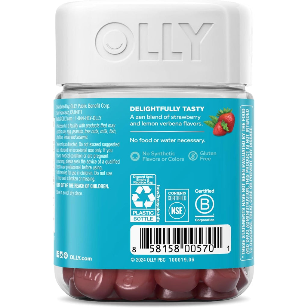 OLLY Goodbye Stress Gummy, GABA, L-Theanine, Lemon Balm, Stress Relief Supplement, Berry - 42 Count