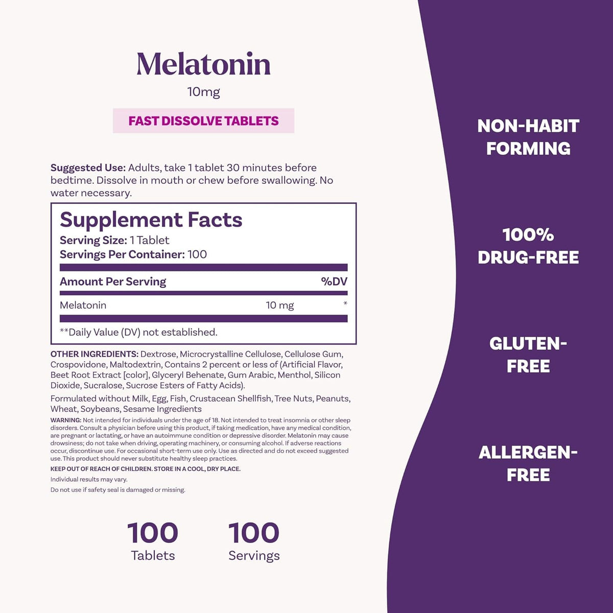 Natrol Melatonin 10Mg Fast Dissolve Tablets - Strawberry Flavor, 100 Count, Sleep Support, Fast Dissolve Melatonin for Adults, 100-Day Supply