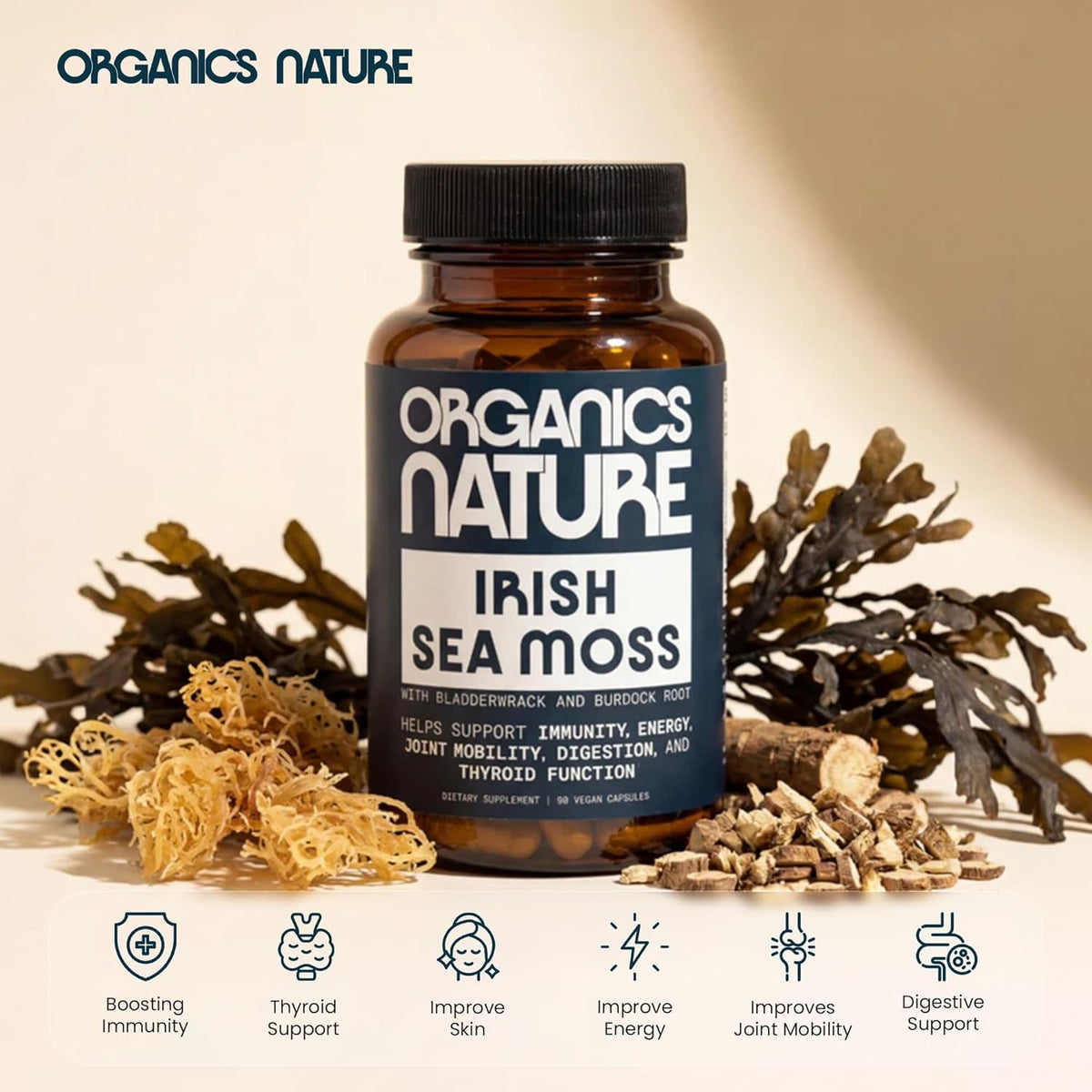 ORGANICS NATURE Irish Sea Moss Capsules 45 Servings | High Potency Seamoss Pills | Dr. Sebi Approved Sea Moss for Energy 90 Vegan Capsules