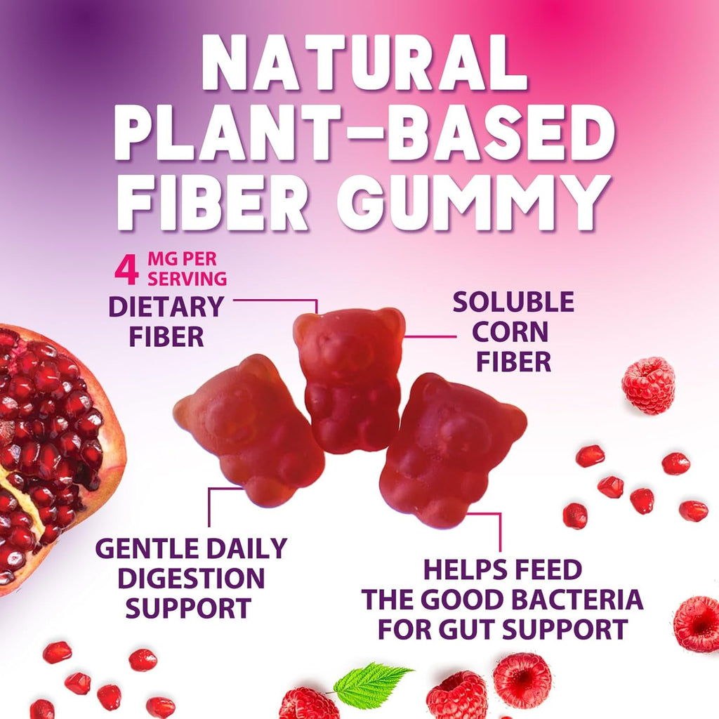 Fiber Gummies – Sugar Free Prebiotic Plant-Based Fiber 4G per Serving Supplement - Improved Soluble Formula Supports Digestive Health & Regularity - Non-Gmo, Natural Berry Flavor Chewable - 60 Gummies