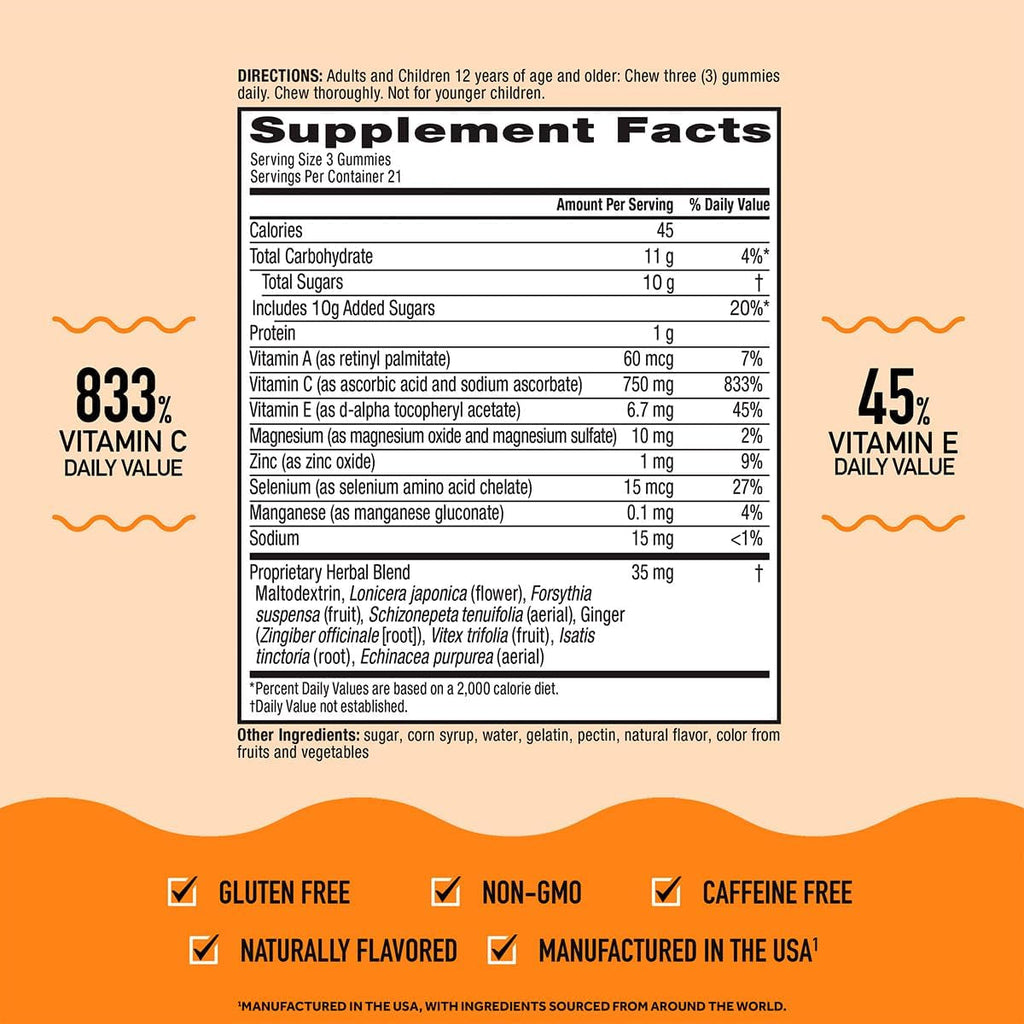 Airborne 750Mg Vitamin C Immune Support Supplement Gummies for Adults, Assorted Fruit Flavor, Gluten Free Crafted Blend with Powerful Antioxidants Vitamins a C & E, 42 Gummies (2 Pack)