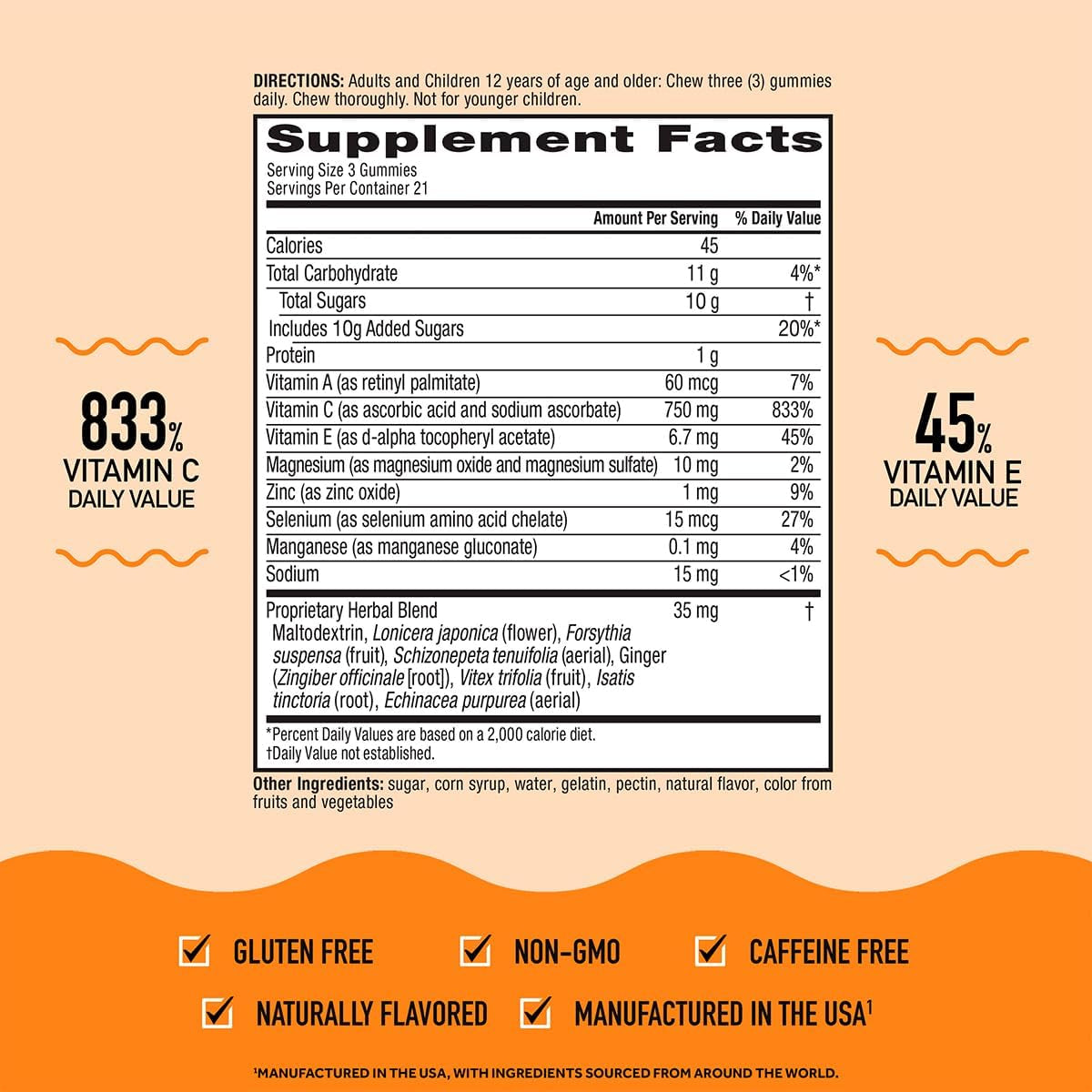 Airborne 750Mg Vitamin C Immune Support Supplement Gummies for Adults, Assorted Fruit Flavor, Gluten Free Crafted Blend with Powerful Antioxidants Vitamins a C & E, 42 Gummies (2 Pack)