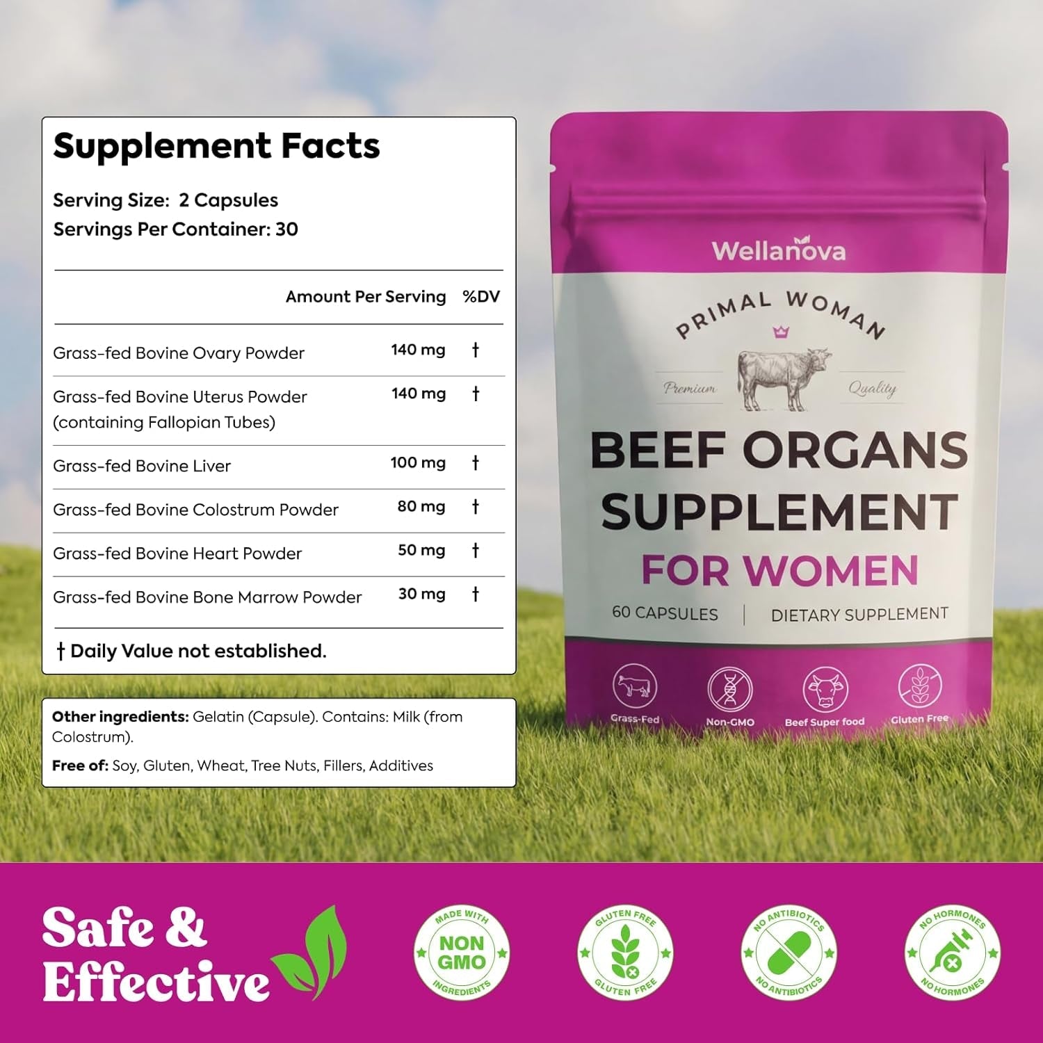 Primal Beef Organ Supplement for Women, Grass-Fed Ancestral Superfood Supplement with Uterus & Liver for Hormone Balance & Queen Energy - 60 Day Supply