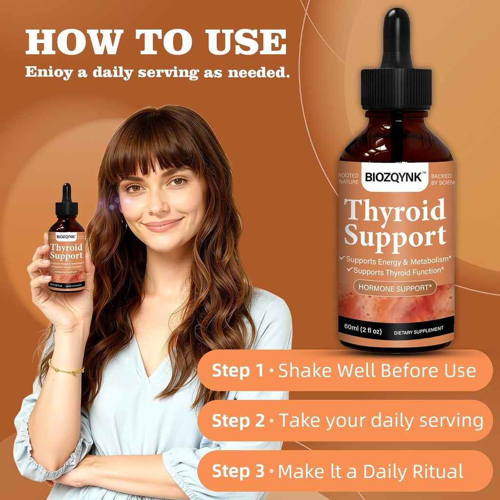 Thyroid Support Liquid Drops – Multi-Nutrient & Herbal Balance Formula with Iodine, Selenium, Zinc, Ashwagandha, Schisandra & Kelp – Metabolism, Energy & Focus Support – 2 Fl Oz (60 Ml)