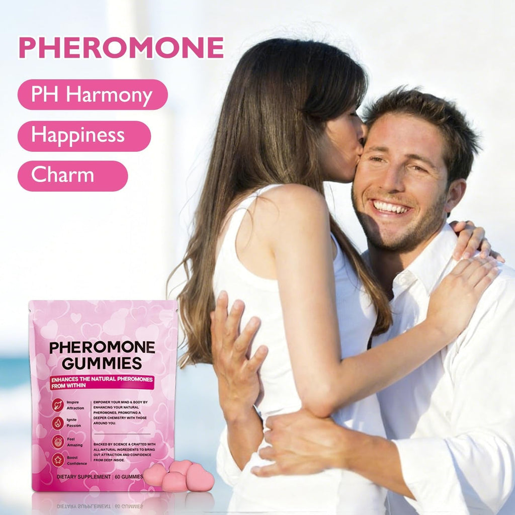 Pheromone Gummies for Women with Slippery Elm – Enhance Confidence & Attraction – Hormone Balance & Body Odor Support, Non-Gmo, Sugar Free, Gluten-Free, Vegan, Strawberry Flavor, 60 Gummies