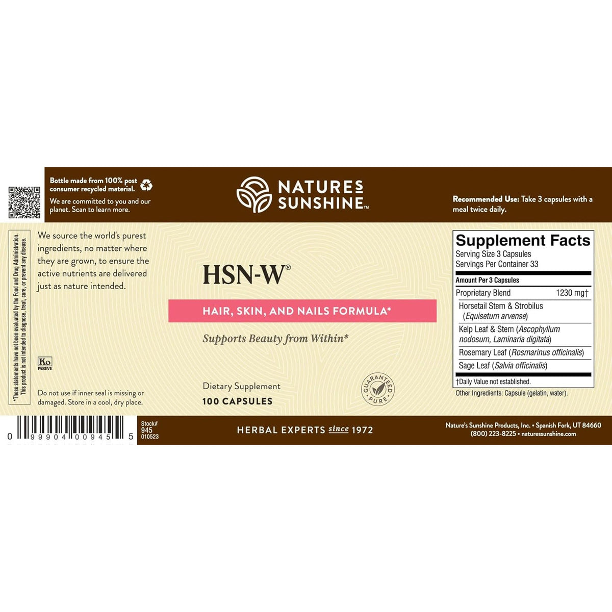 Nature'S Sunshine HSN-W, 100 Capsules
