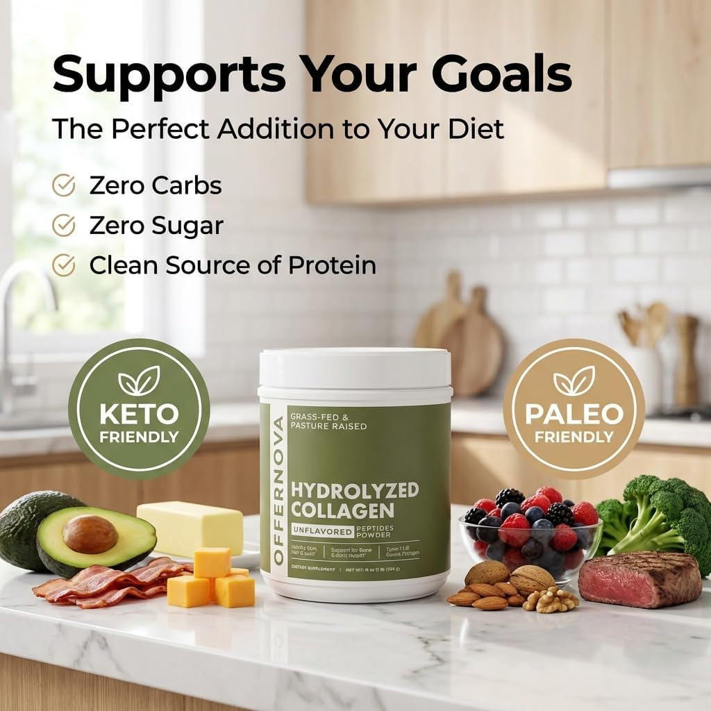 Hydrolyzed Collagen Peptides Powder - 100% Pure, Grass Fed & Unflavored for Women & Men – for Healthy Bones, Joints, Hair & Skin – Colageno Hidrolizado En Polvo Piel, Cabello Y Articulaciones