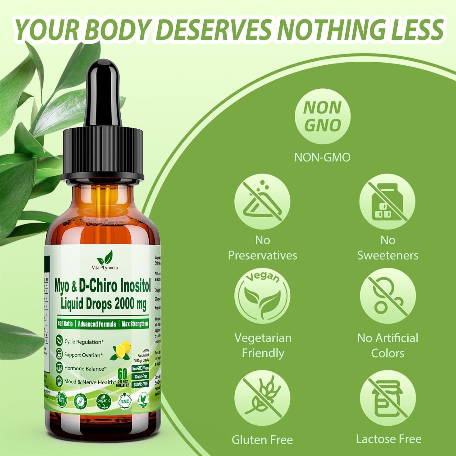 Myo & D-Chiro Inositol Supplement for Women, 40:1 Ratio Inositol Complex W. Multivitamin Chasteberry for Hormone Balance, Ovarian & Cycle Health* Liquid Drops 6X Stronger than Pills Powder