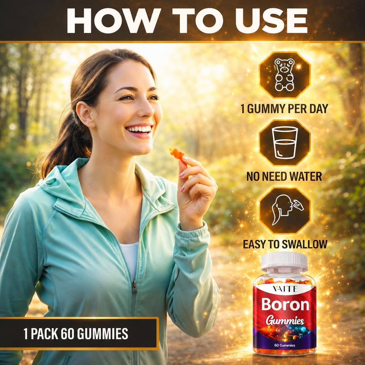 Boron Supplement for Men & Women – 10Mg Gummies – Vegan, Non-Gmo, Gluten-Free – Supports Bone Strength, Joint Flexibility & Immune System – Essential Mineral for Bone Density – 60 Chewables