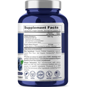 Nusapure Organic Blueberry Capsules, 668 Mg, 180 Veg Capsules (Non-Gmo, Vegan, USDA)