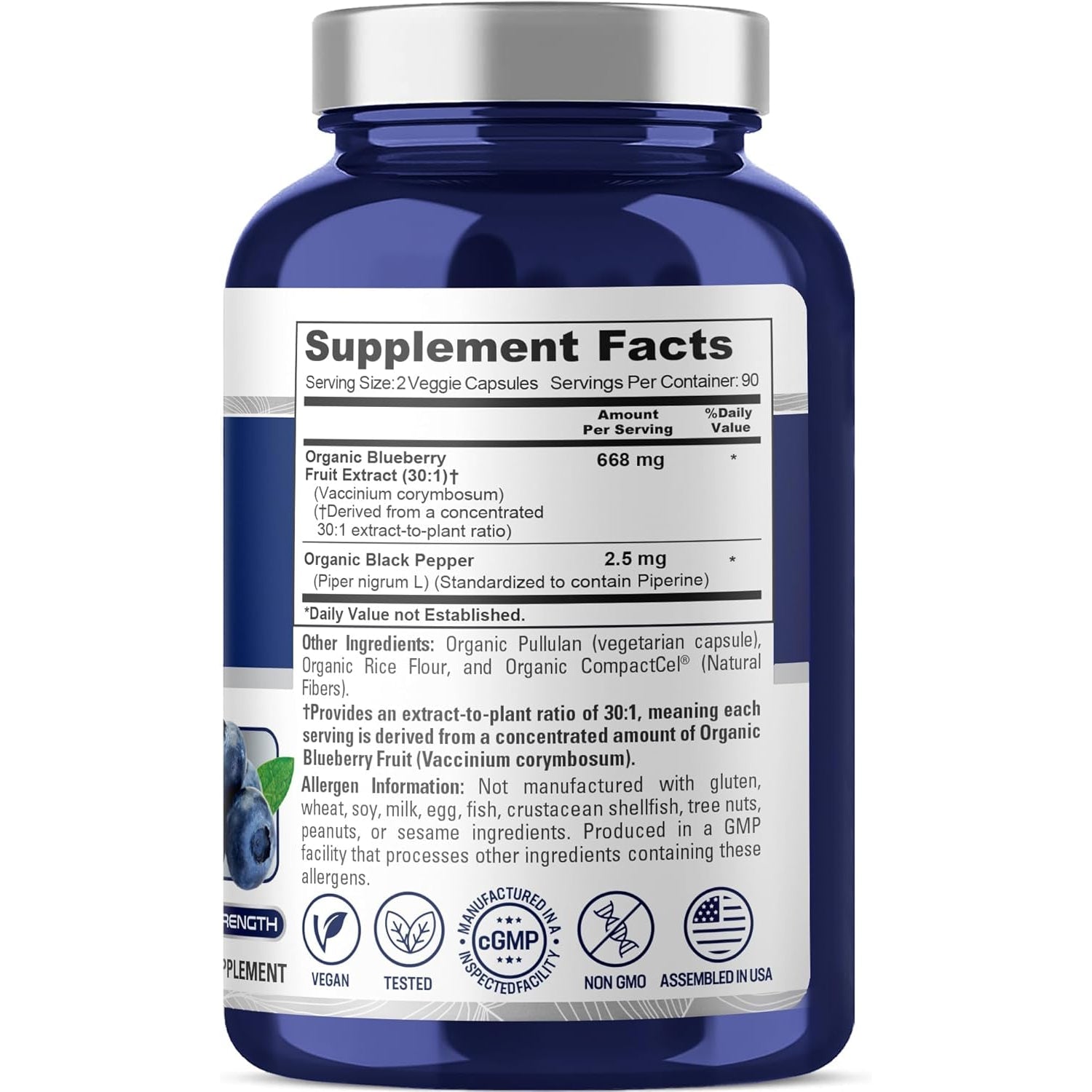 Nusapure Organic Blueberry Capsules, 668 Mg, 180 Veg Capsules (Non-Gmo, Vegan, USDA)
